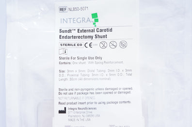 Integra NL850-5071 Sundt External Carotid Endarterectomy Shunt 3mm x 5mm